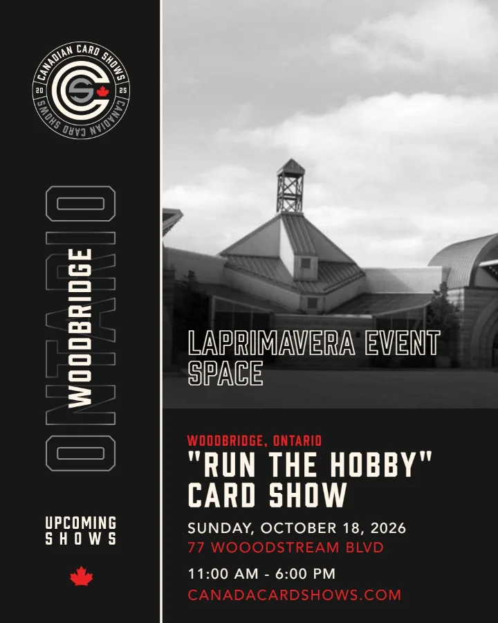 "Run The Hobby" Card Show poster: Sunday, October 18, 2026, 11:00 AM – 6:00 PM, LaPrimavera Event Space