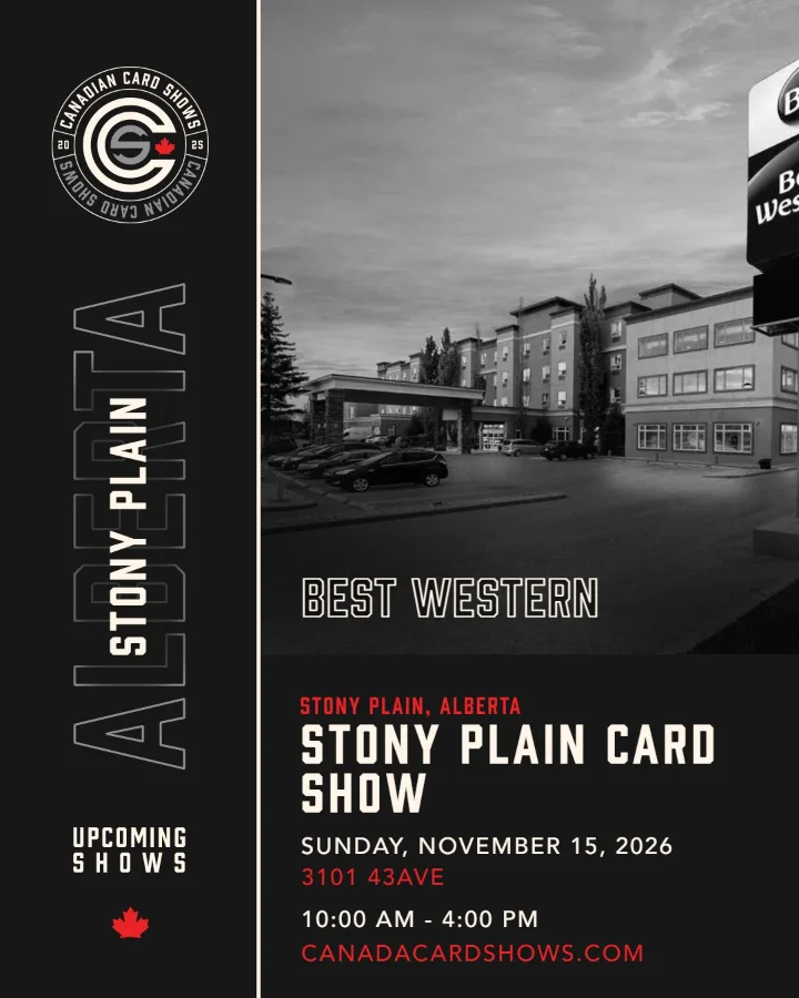 Stony Plain Card Show poster: Sunday, November 15, 2026, 10:00 AM – 4:00 PM, Best Western