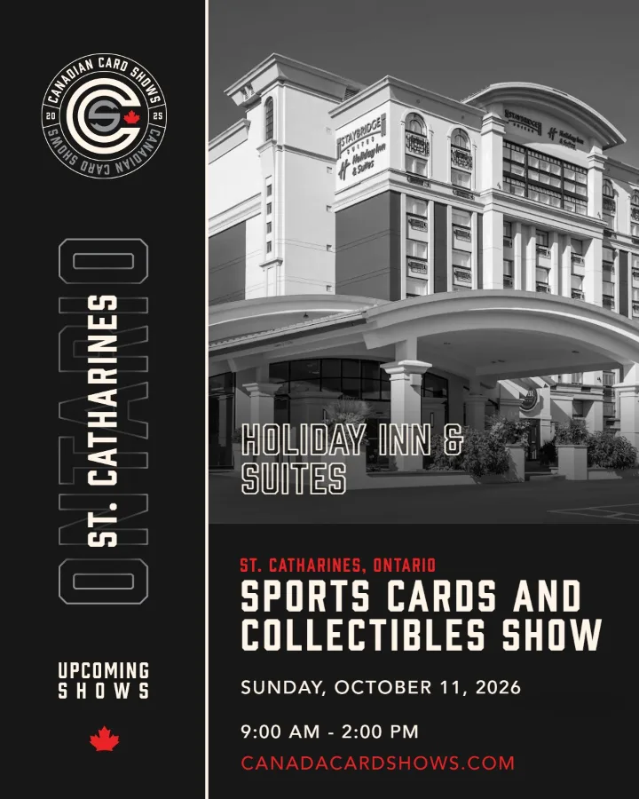 Sports Cards and Collectibles Show poster: Sunday, October 11, 2026, 9:00 AM – 2:00 PM, Holiday Inn & Suites